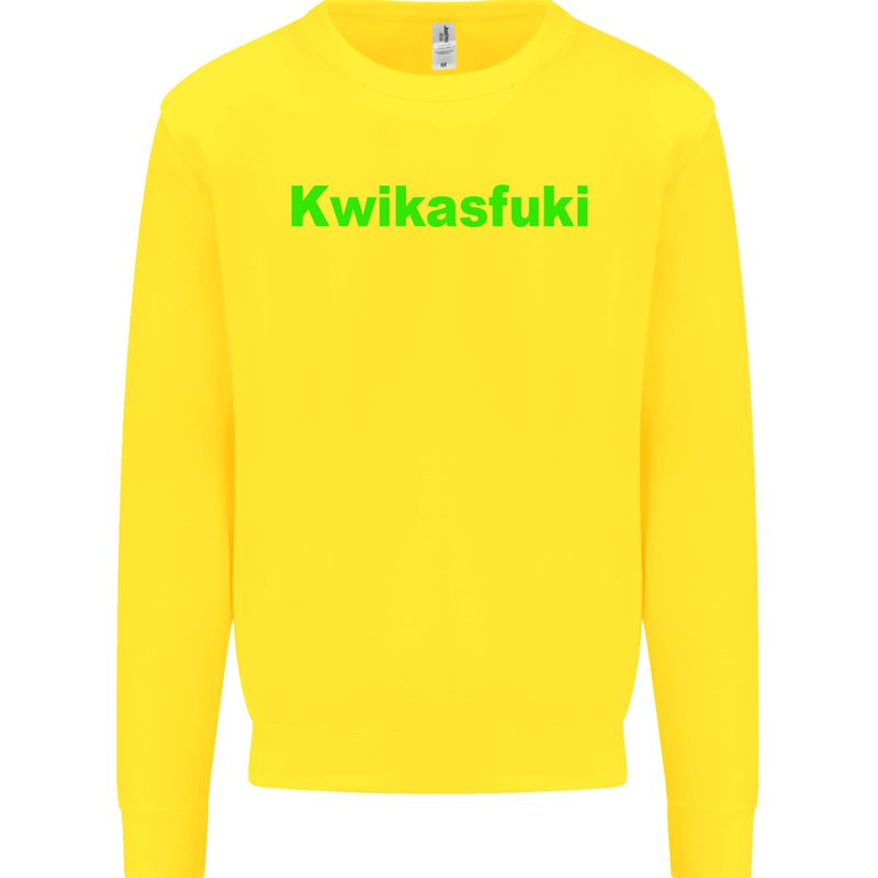 Kwikasfuki Superbike Funny Biker Motorcycle Kids Sweatshirt Jumper Yellow