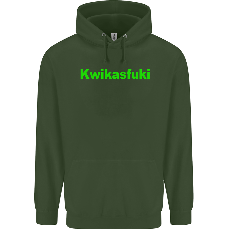 Kwikasfuki Superbike Funny Biker Motorcycle Mens 80% Cotton Hoodie Forest Green