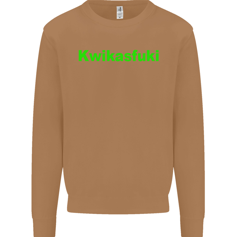 Kwikasfuki Superbike Funny Biker Motorcycle Mens Sweatshirt Jumper Caramel Latte