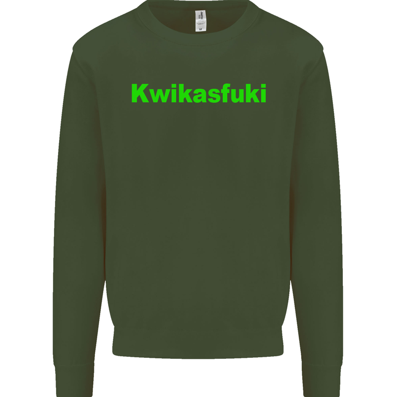 Kwikasfuki Superbike Funny Biker Motorcycle Mens Sweatshirt Jumper Forest Green