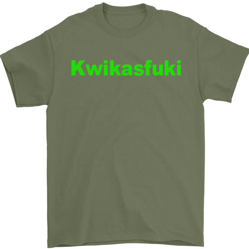 Kwikasfuki Superbike Funny Biker Motorcycle Mens T-Shirt Cotton Gildan Military Green
