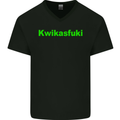 Kwikasfuki Superbike Funny Biker Motorcycle Mens V-Neck Cotton T-Shirt Black