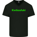Kwikasfuki Superbike Funny Biker Motorcycle Mens V-Neck Cotton T-Shirt Black