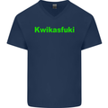 Kwikasfuki Superbike Funny Biker Motorcycle Mens V-Neck Cotton T-Shirt Navy Blue