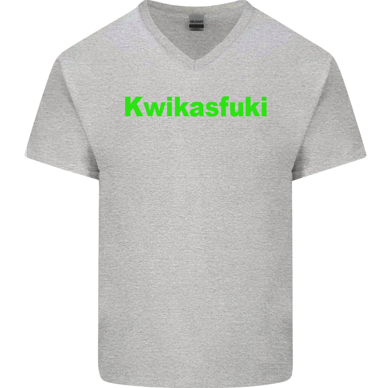 Kwikasfuki Superbike Funny Biker Motorcycle Mens V-Neck Cotton T-Shirt Sports Grey