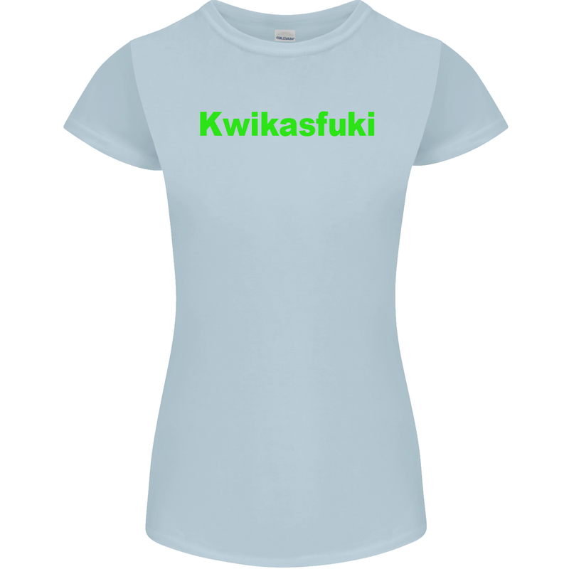 Kwikasfuki Superbike Funny Biker Motorcycle Womens Petite Cut T-Shirt Light Blue