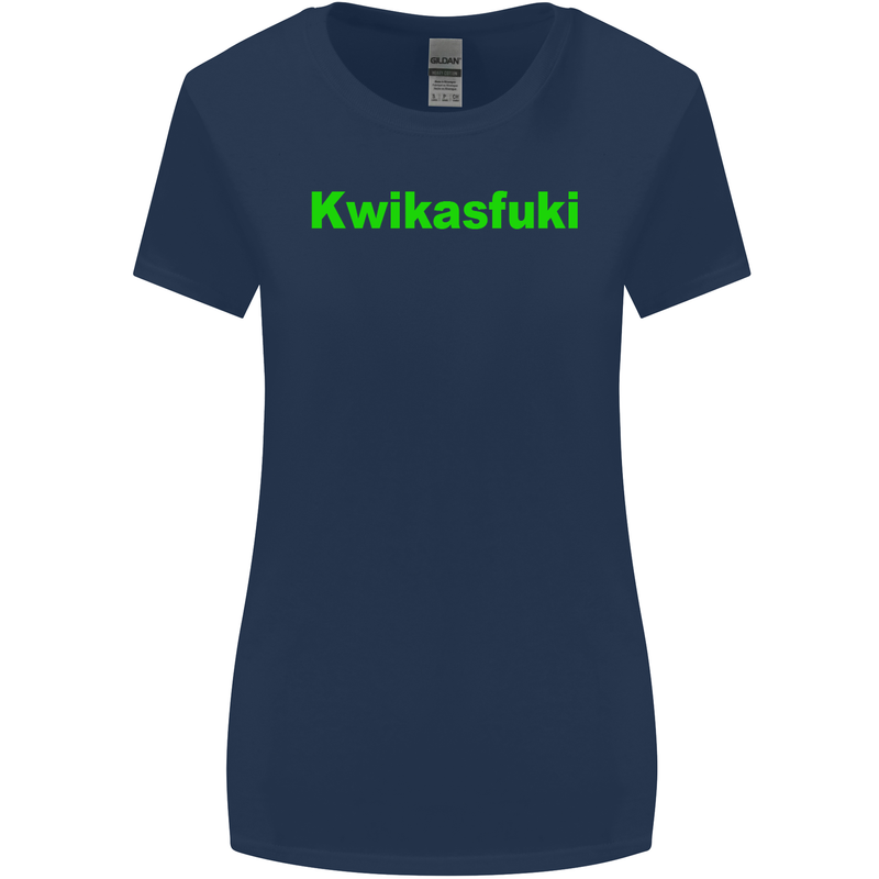 Kwikasfuki Superbike Funny Biker Motorcycle Womens Wider Cut T-Shirt Navy Blue