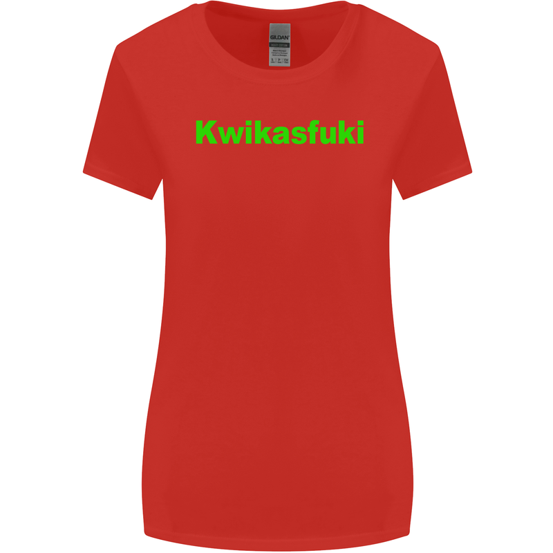 Kwikasfuki Superbike Funny Biker Motorcycle Womens Wider Cut T-Shirt Red