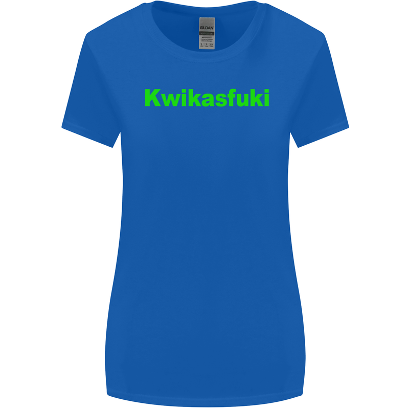 Kwikasfuki Superbike Funny Biker Motorcycle Womens Wider Cut T-Shirt Royal Blue