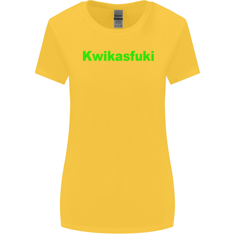 Kwikasfuki Superbike Funny Biker Motorcycle Womens Wider Cut T-Shirt Yellow