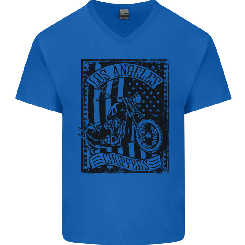 LA Choppers Motorcycle Motorbike Biker Mens V-Neck Cotton T-Shirt Royal Blue
