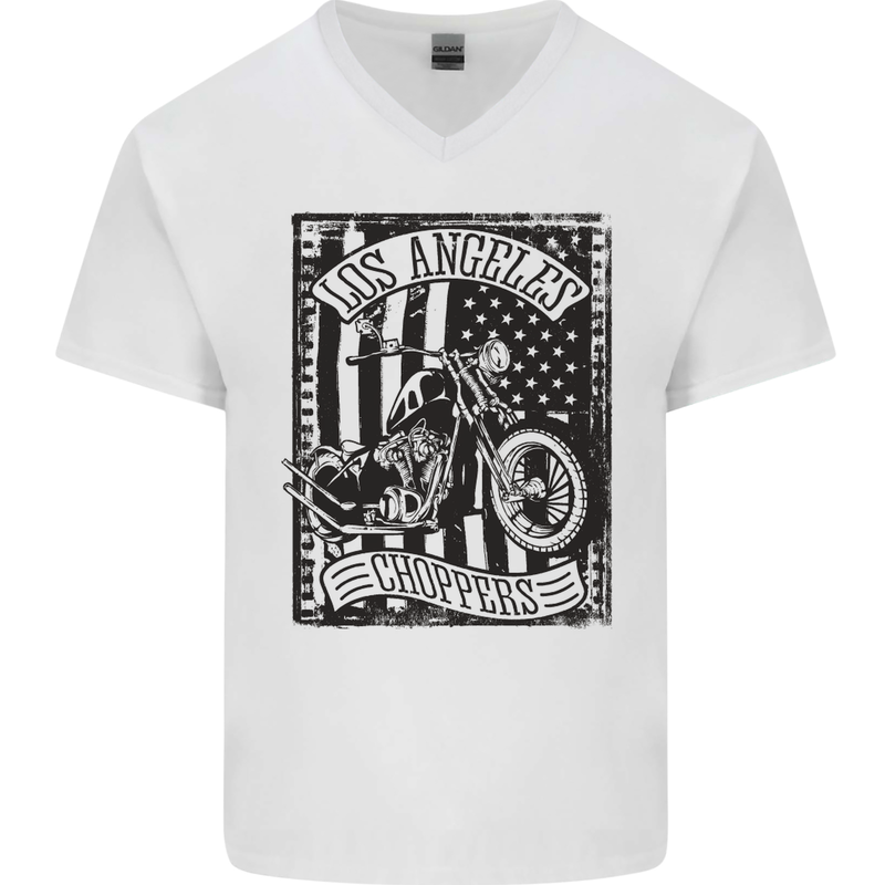 LA Choppers Motorcycle Motorbike Biker Mens V-Neck Cotton T-Shirt White