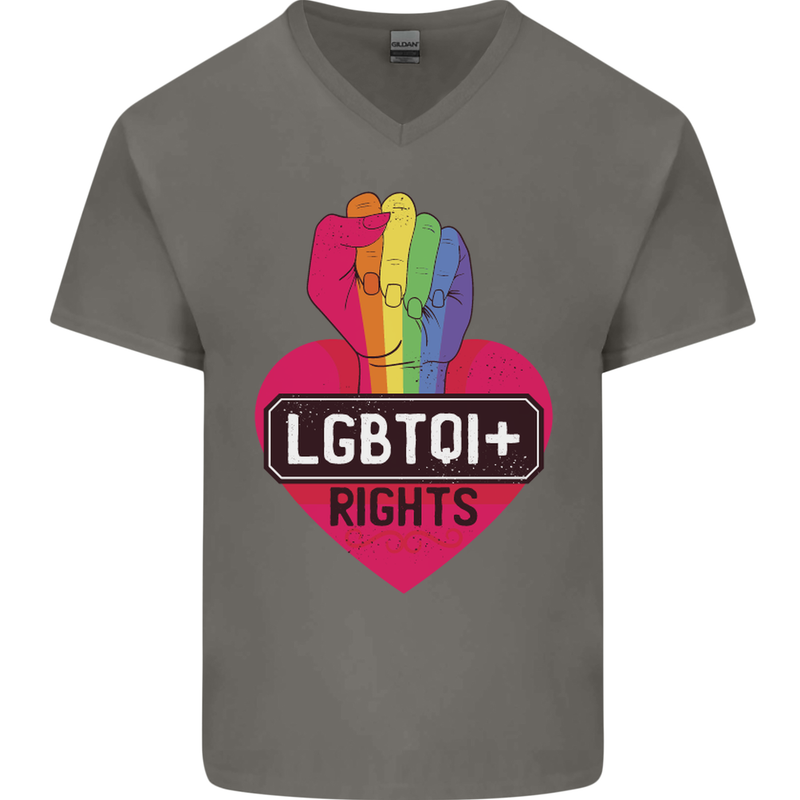 LGBTQI+ Rights Gay Pride Awareness LGBT Mens V-Neck Cotton T-Shirt Charcoal