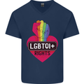 LGBTQI+ Rights Gay Pride Awareness LGBT Mens V-Neck Cotton T-Shirt Navy Blue