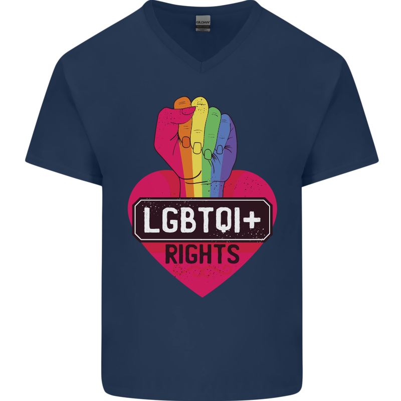 LGBTQI+ Rights Gay Pride Awareness LGBT Mens V-Neck Cotton T-Shirt Navy Blue