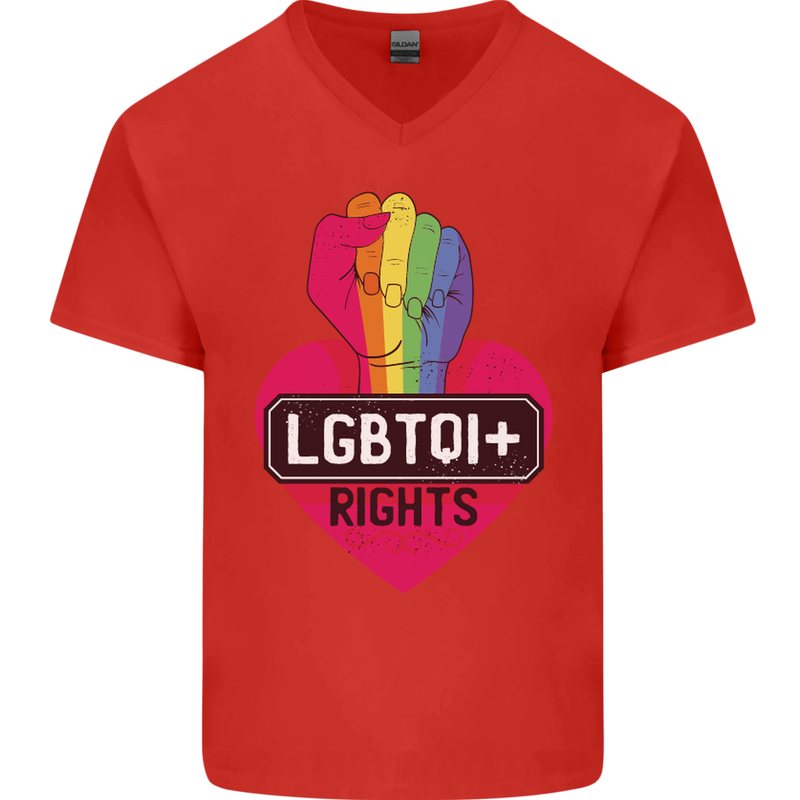 LGBTQI+ Rights Gay Pride Awareness LGBT Mens V-Neck Cotton T-Shirt Red