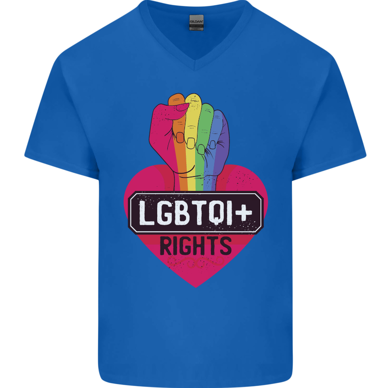 LGBTQI+ Rights Gay Pride Awareness LGBT Mens V-Neck Cotton T-Shirt Royal Blue