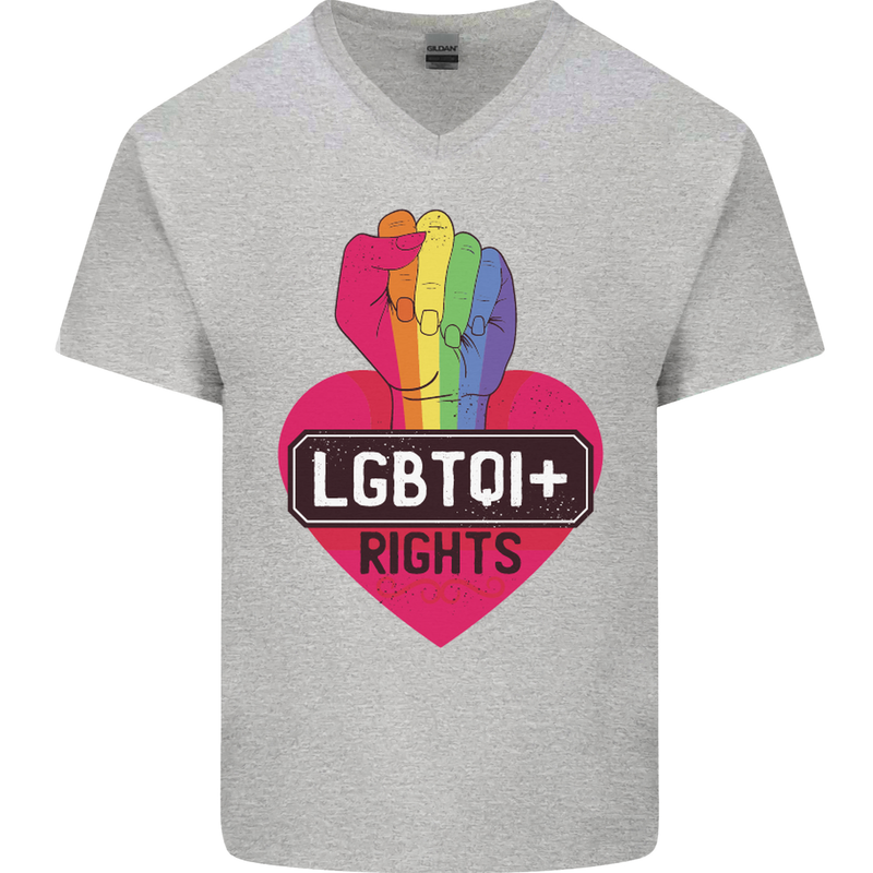 LGBTQI+ Rights Gay Pride Awareness LGBT Mens V-Neck Cotton T-Shirt Sports Grey