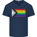 LGBTQ Flag Gay Pride Awareness Day LGBTQ Mens V-Neck Cotton T-Shirt Navy Blue