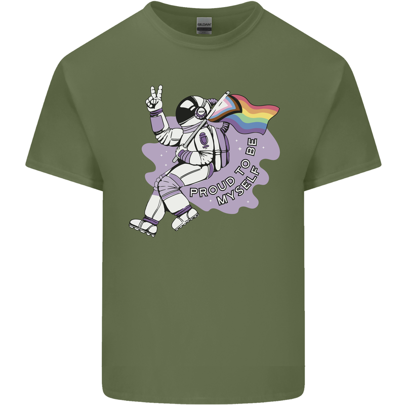 LGBT Astronaut Proud to Be Myself Mens Cotton T-Shirt Tee Top Military Green