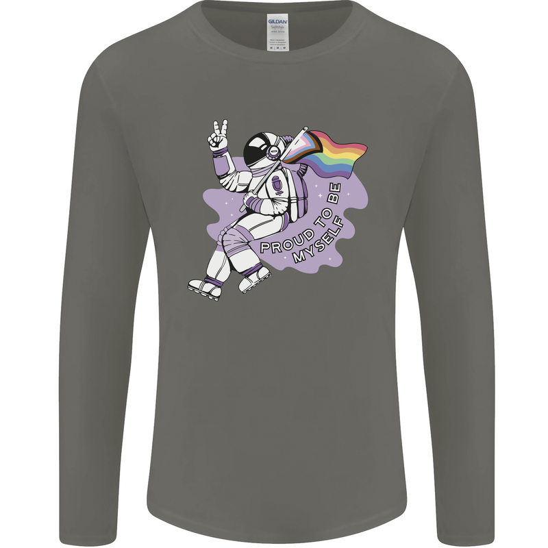 LGBT Astronaut Proud to Be Myself Mens Long Sleeve T-Shirt Charcoal