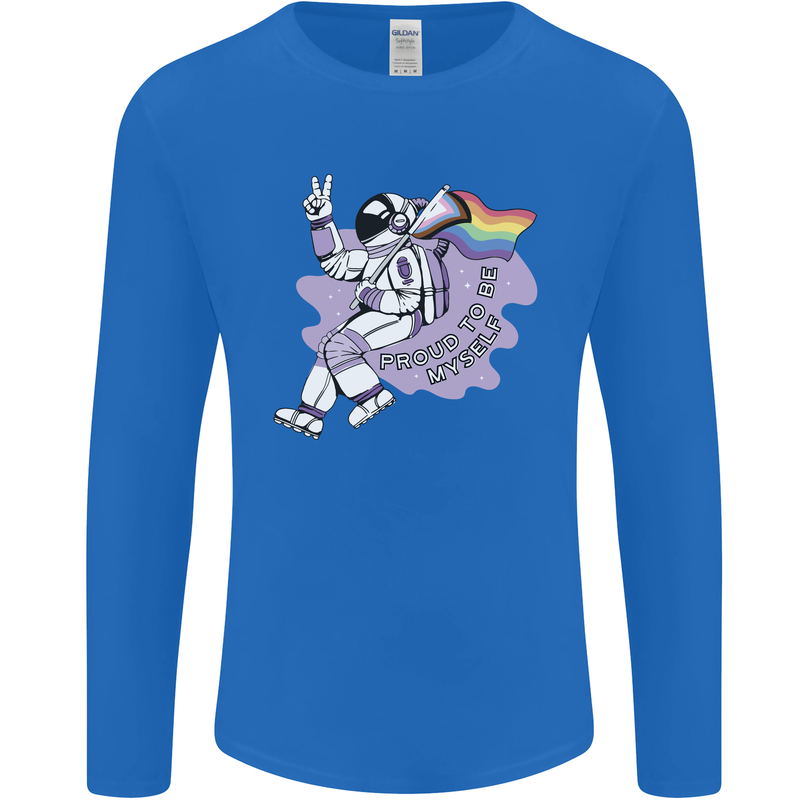 LGBT Astronaut Proud to Be Myself Mens Long Sleeve T-Shirt Royal Blue