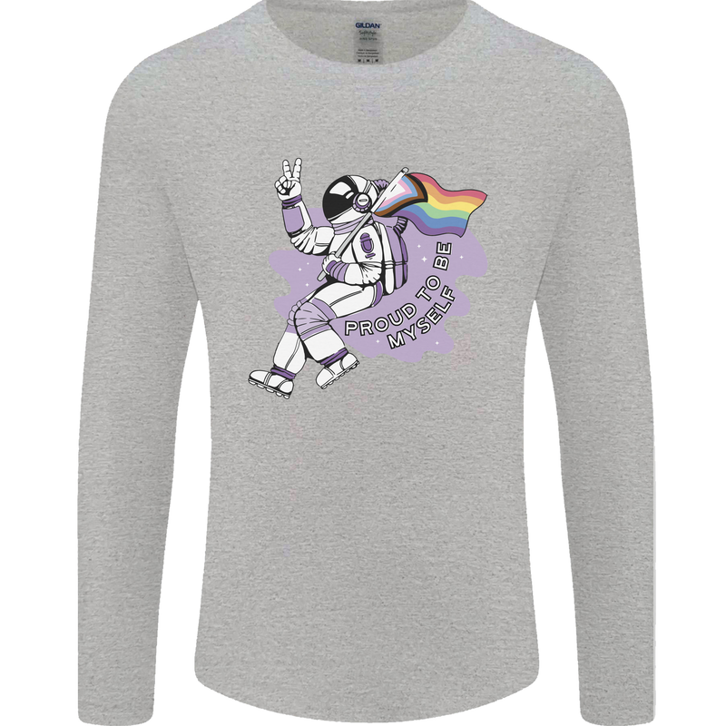 LGBT Astronaut Proud to Be Myself Mens Long Sleeve T-Shirt Sports Grey