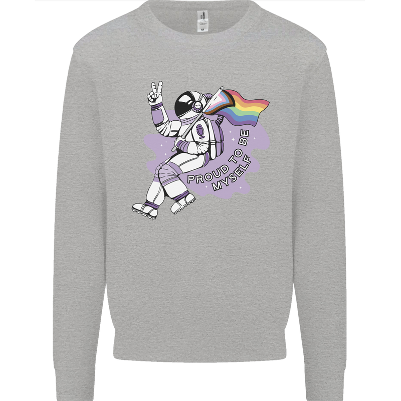 LGBT Astronaut Proud to Be Myself Mens Sweatshirt Jumper Sports Grey