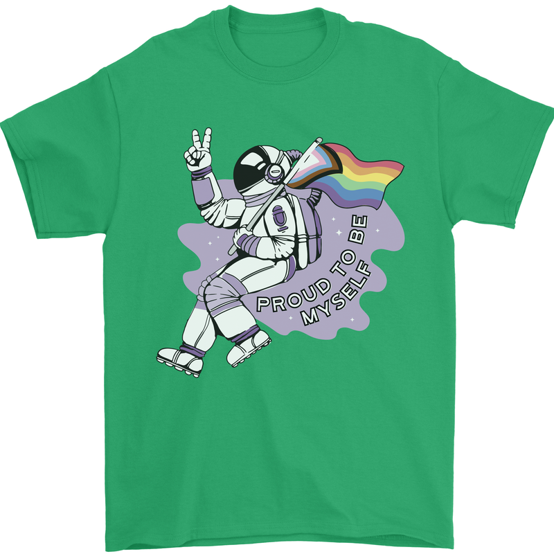 LGBT Astronaut Proud to Be Myself Mens T-Shirt Cotton Gildan Irish Green