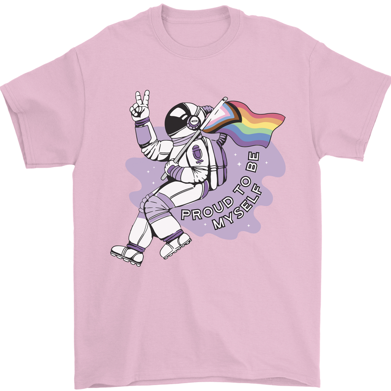 LGBT Astronaut Proud to Be Myself Mens T-Shirt Cotton Gildan Light Pink