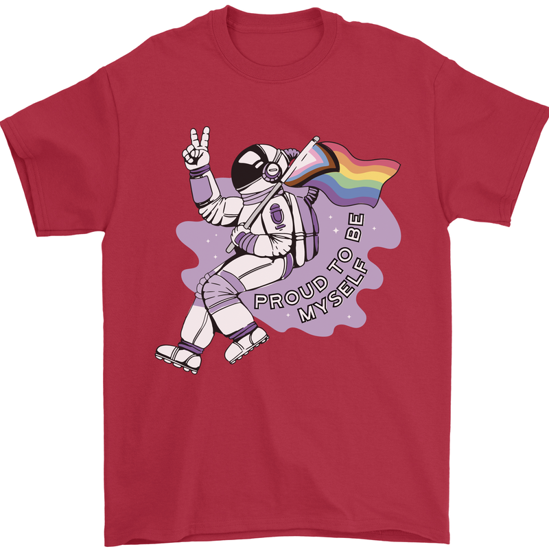 LGBT Astronaut Proud to Be Myself Mens T-Shirt Cotton Gildan Red