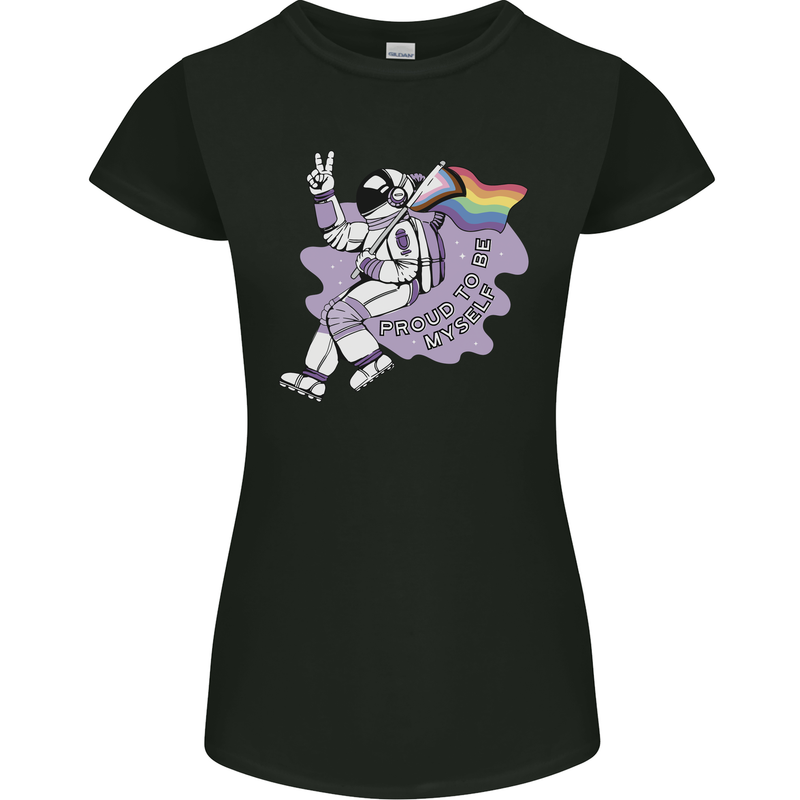 LGBT Astronaut Proud to Be Myself Womens Petite Cut T-Shirt Black
