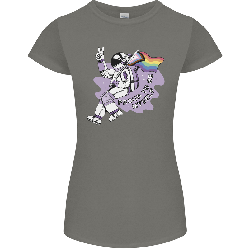 LGBT Astronaut Proud to Be Myself Womens Petite Cut T-Shirt Charcoal