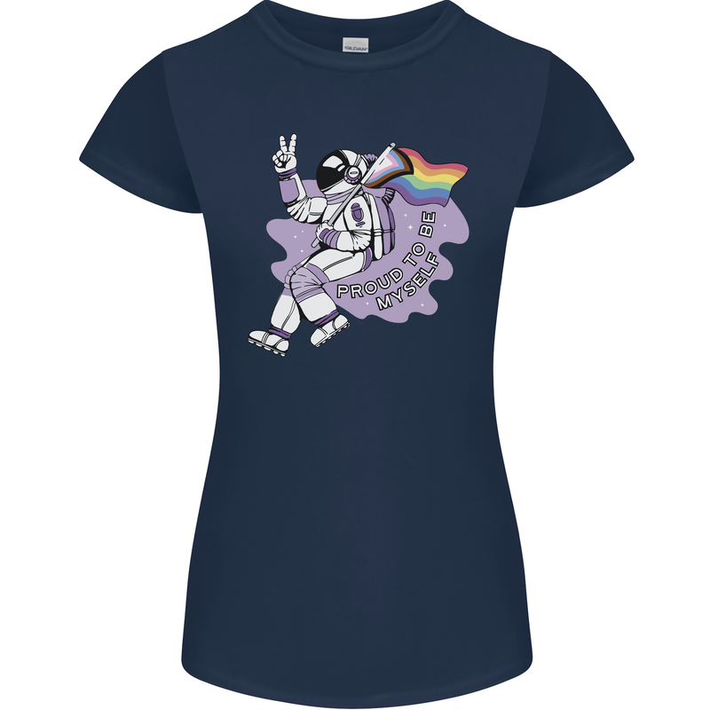 LGBT Astronaut Proud to Be Myself Womens Petite Cut T-Shirt Navy Blue