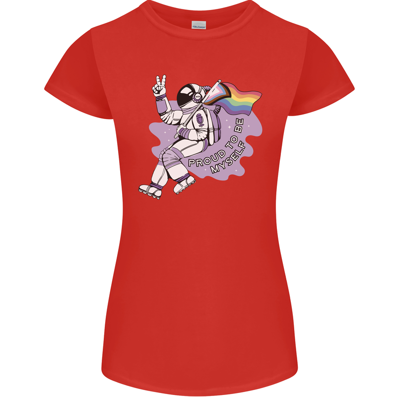 LGBT Astronaut Proud to Be Myself Womens Petite Cut T-Shirt Red