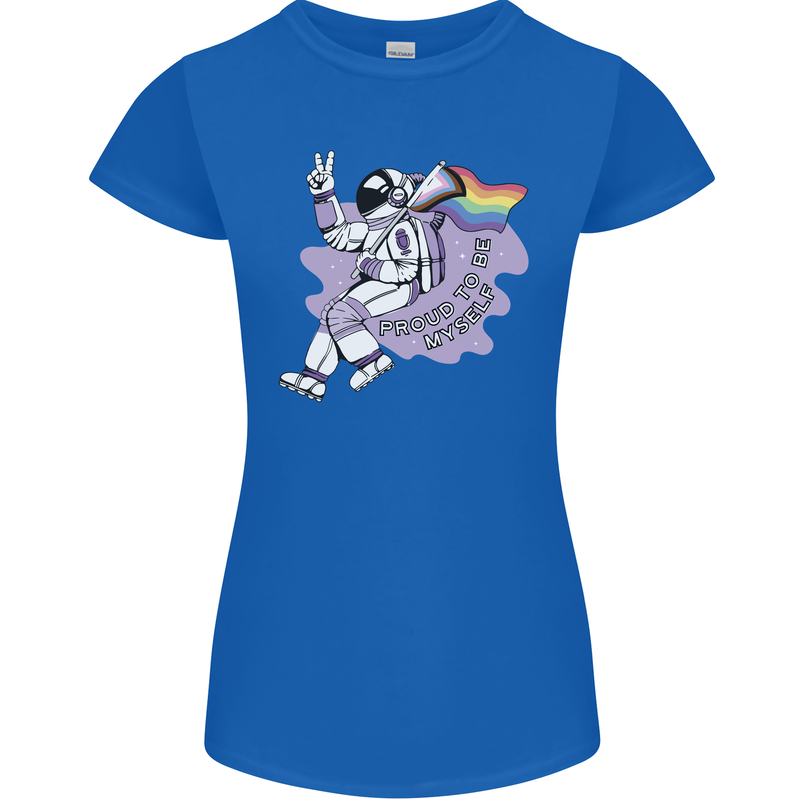 LGBT Astronaut Proud to Be Myself Womens Petite Cut T-Shirt Royal Blue