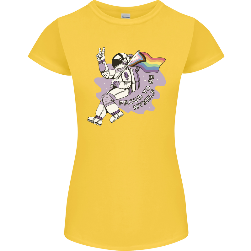 LGBT Astronaut Proud to Be Myself Womens Petite Cut T-Shirt Yellow