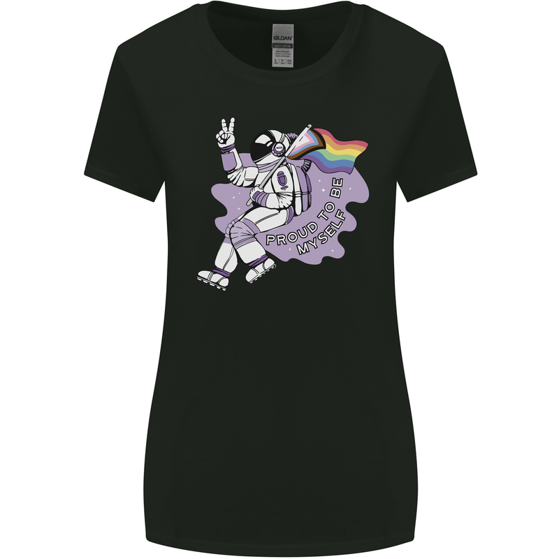 LGBT Astronaut Proud to Be Myself Womens Wider Cut T-Shirt Black