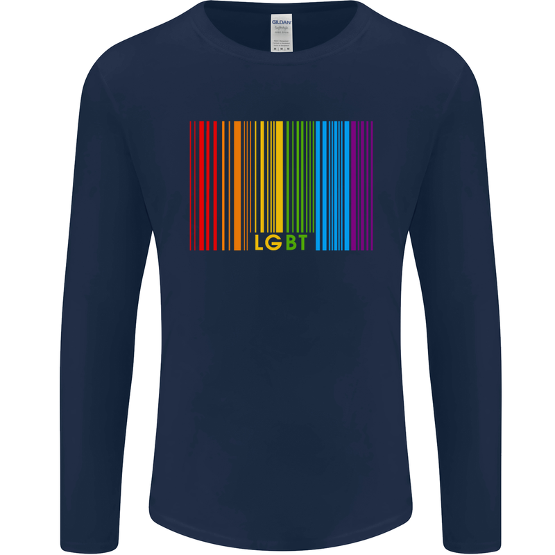LGBT Barcode Gay Pride Day Awareness Mens Long Sleeve T-Shirt Navy Blue