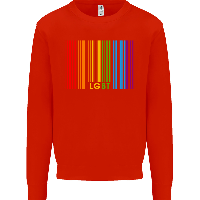 LGBT Barcode Gay Pride Day Awareness Mens Sweatshirt Jumper Bright Red