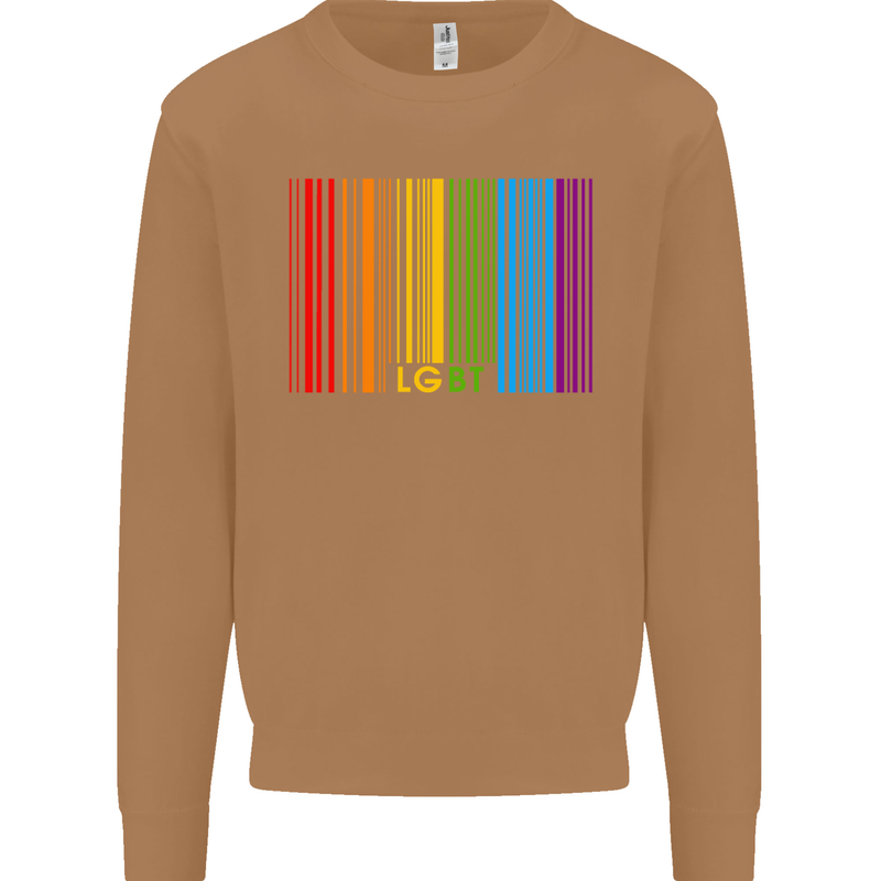 LGBT Barcode Gay Pride Day Awareness Mens Sweatshirt Jumper Caramel Latte