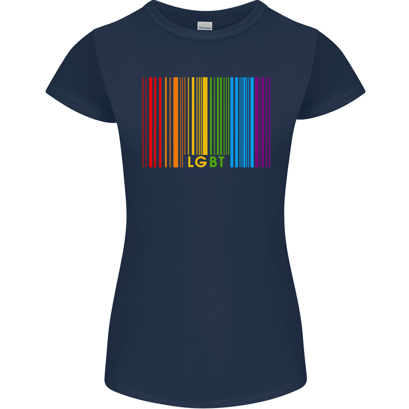 LGBT Barcode Gay Pride Day Awareness Womens Petite Cut T-Shirt Navy Blue