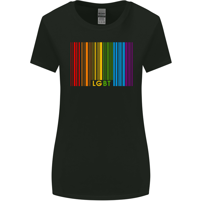 LGBT Barcode Gay Pride Day Awareness Womens Wider Cut T-Shirt Black