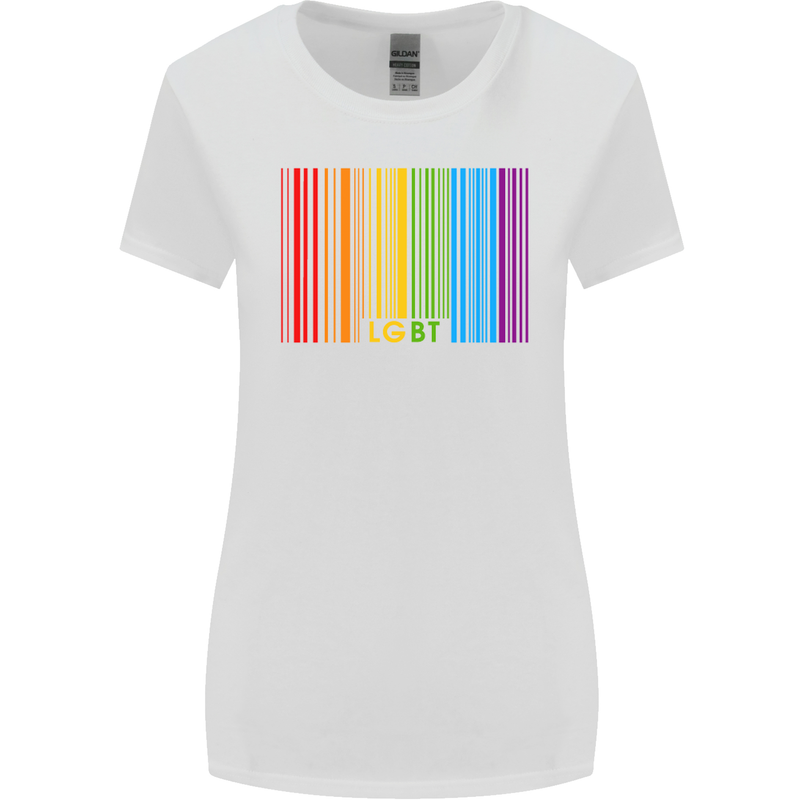 LGBT Barcode Gay Pride Day Awareness Womens Wider Cut T-Shirt White