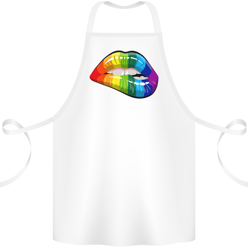 LGBT Bitten Lip Gay Pride Day Cotton Apron 100% Organic White