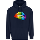 LGBT Bitten Lip Gay Pride Day Mens 80% Cotton Hoodie Navy Blue