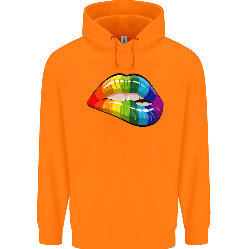 LGBT Bitten Lip Gay Pride Day Mens 80% Cotton Hoodie Orange