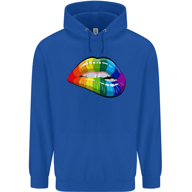 LGBT Bitten Lip Gay Pride Day Mens 80% Cotton Hoodie Royal Blue
