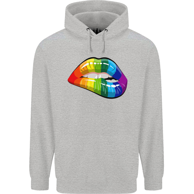 LGBT Bitten Lip Gay Pride Day Mens 80% Cotton Hoodie Sports Grey