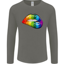 LGBT Bitten Lip Gay Pride Day Mens Long Sleeve T-Shirt Charcoal
